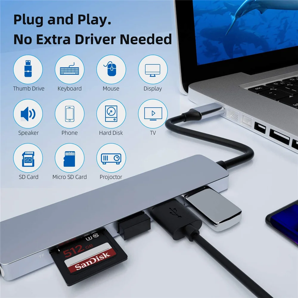 USB C HUB 3,0 6 u 1 ac Adapter za SD/Micro Čitač Kartica 4 USB-C Kabel je Kompatibilan za Telefone Prijenosnih računala i drugih uređaja tipa C.
