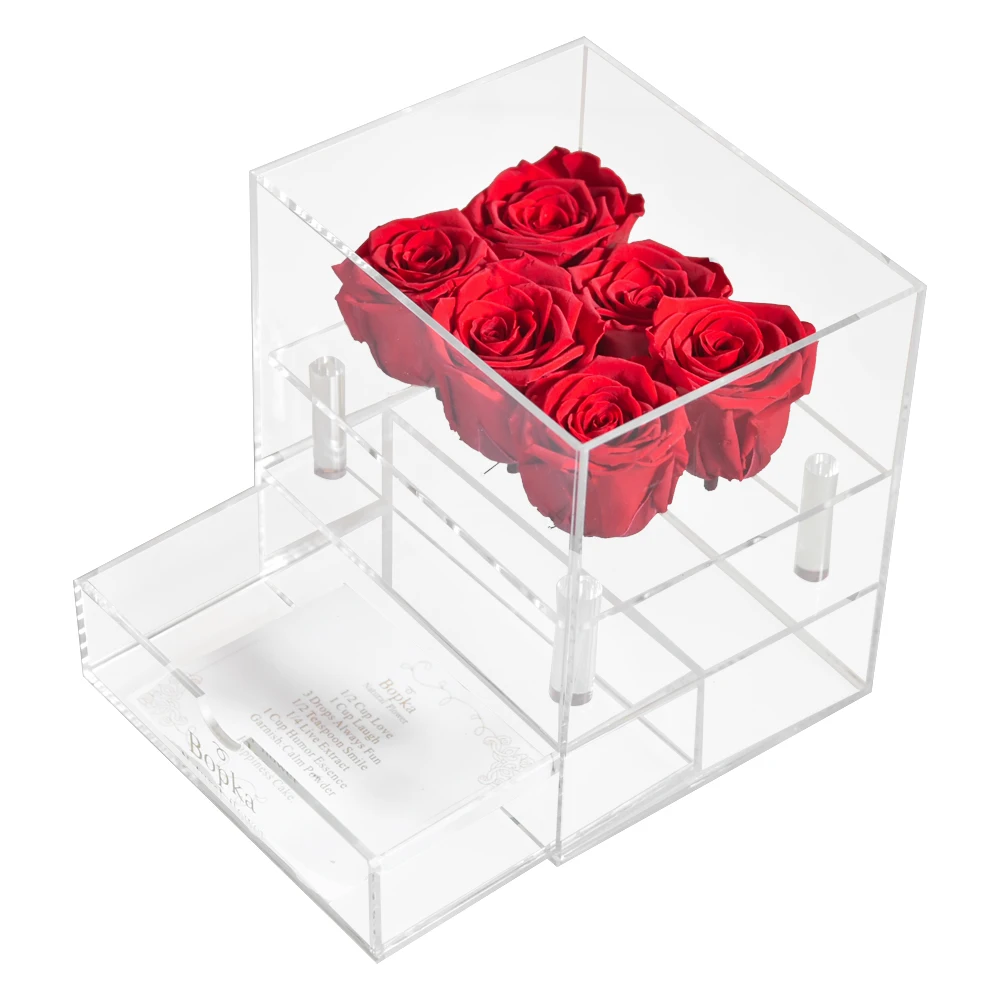 Akrilna Kutija Za Nakit Za Vjenčanje Vječni Cvijeće Očuvana Ruža Transparentno Organizator Za Šminkanje Косметичка Home Dekor Pokloni Za Rođendan