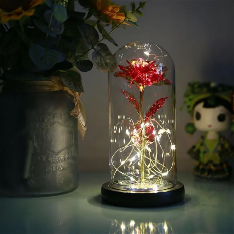 Umjetna Vječni Cvijet Ruže Led Svjetiljka Je U Staklenoj Kupoli Božićni Home Dekor Za Mamu Valentinovo Poklon Za Novu Godinu